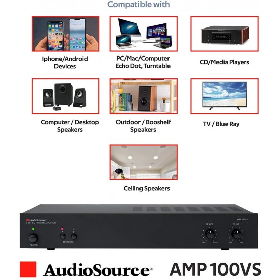 AudioSource Analog Amplifier, Stereo Power A Amplifier AMP100VS for Home Sound Systems