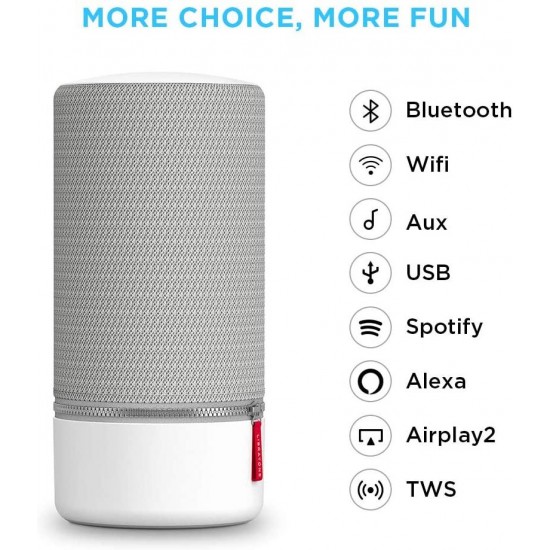 Libratone Zipp Wifi Bluetooth Smart Speaker, 360° Loud Stereo Sound with Dual Mic Build-in, 15W Woofer Deep Bass, 12 Hour Playtime, Airplay2 and Spotify connect, Work with Alexa(Cloudy Grey)