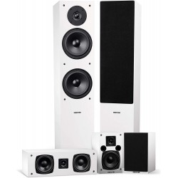 Fluance Elite High Definition Surround Sound Home Theater 5.0 Channel Speaker System Including Floorstanding Towers, Center and Rear Surround Speakers - White (SXHTBWH)