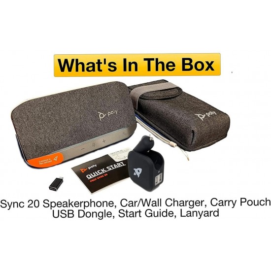 GTW Bundle with Poly SYNC 20+ USB-C Bluetooth Speakerphone w/dongle and Bonus Charger - for Streaming Voice/Video, Distance Learning, Remote Work, School,Conferencing Apps - Zoom, Webex, Meet, Teams