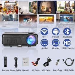 Wireless Projector WiFi Bluetooth 4600 Lumens (2021 Updated), Portable HD LED Projector 1080p Support, Digital Home Theater Cinema Projector Indoor Outdoor Movie Game with HDMI USB TV Audio AV Ports