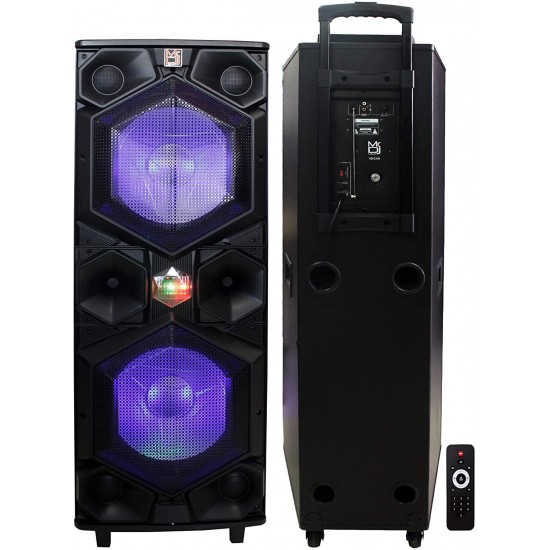 Mr. Dj Vegas 3-Way Dual 15” Portable Active Full Range Speaker, 6500 Watts P.M.P.O, Built-in Bluetooth Technology, LED Accent Lights USB/SD Card Reader, FM Radio