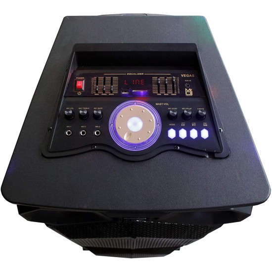 Mr. Dj Vegas 3-Way Dual 15” Portable Active Full Range Speaker, 6500 Watts P.M.P.O, Built-in Bluetooth Technology, LED Accent Lights USB/SD Card Reader, FM Radio