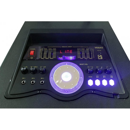 Mr. Dj Vegas 3-Way Dual 15” Portable Active Full Range Speaker, 6500 Watts P.M.P.O, Built-in Bluetooth Technology, LED Accent Lights USB/SD Card Reader, FM Radio