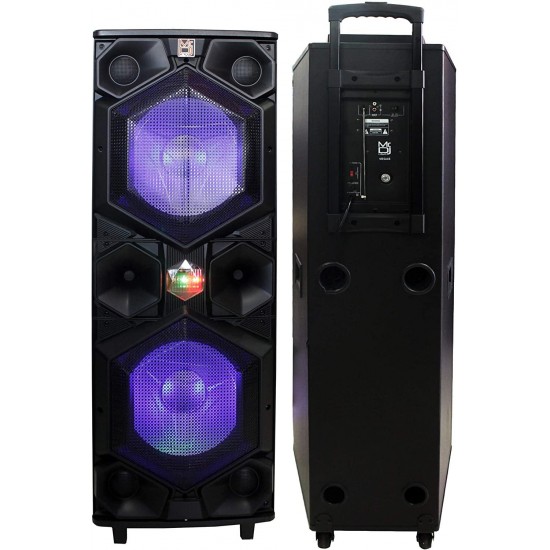 Mr. Dj Vegas 3-Way Dual 15” Portable Active Full Range Speaker, 6500 Watts P.M.P.O, Built-in Bluetooth Technology, LED Accent Lights USB/SD Card Reader, FM Radio