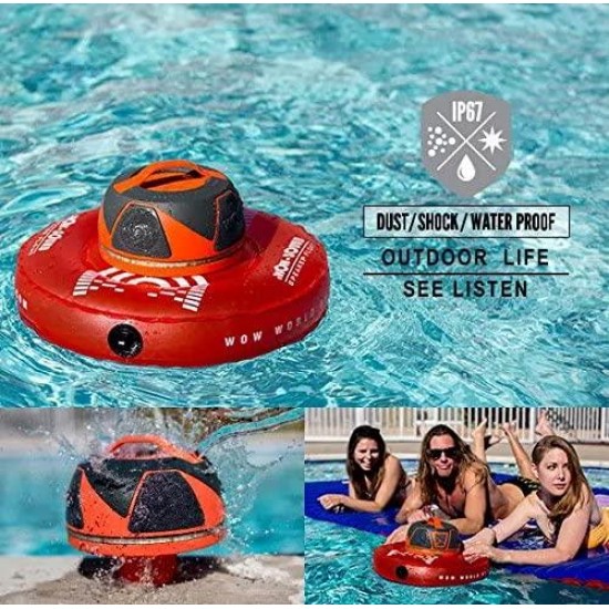 Wow World of Watersports Wow-Sound Speaker, Bluetooth, Waterproof, Shockproof, Floating Speaker, with Long Battery Life, LED Lights, and Cup Holder