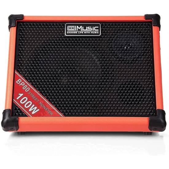 Coolmusic BP80 Powered Bass Acoustic Guitar Amplifier- Portable Bluetooth Speaker 100W W/Battery, 6 Inputs,3 Band EQ