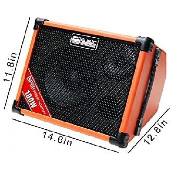 Coolmusic BP80 Powered Bass Acoustic Guitar Amplifier- Portable Bluetooth Speaker 100W W/Battery, 6 Inputs,3 Band EQ