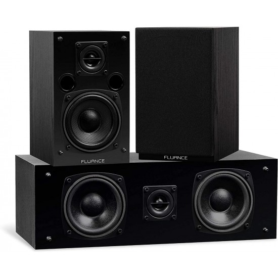 Fluance Elite High Definition Compact Surround Sound Home Theater 5.1 Channel Speaker System Including 2-Way Bookshelf, Center Channel, Rear Surrounds and DB10 Subwoofer - Black Ash (SX51BC)