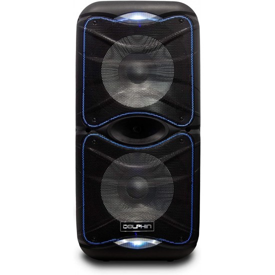 Dolphin SP-212RBT Portable Bluetooth Party Speaker with Lights and PA System with Expandable Battery