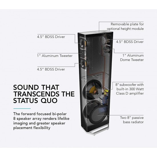 Definitive Technology BP-9040 Tower Speaker | Built-in Powered 8” Subwoofer for Home Theater Systems | High-Performance | Front and Rear Arrays | Optional Dolby Surround Sound Height Elevation Black