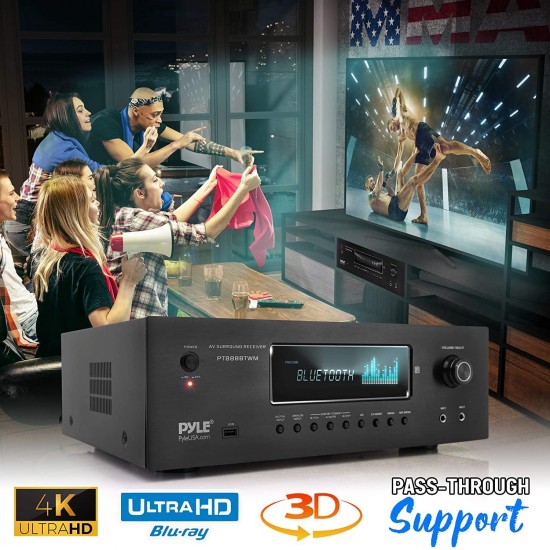 1000W Bluetooth Home Theater Karaoke Receiver - 5.2-Ch Stereo Amplifier 2 UHF Wireless Microphone Video Pass-Through Supports, MP3/USB/HDMI/AM/FM Radio - Pyle PT888BTWM.5