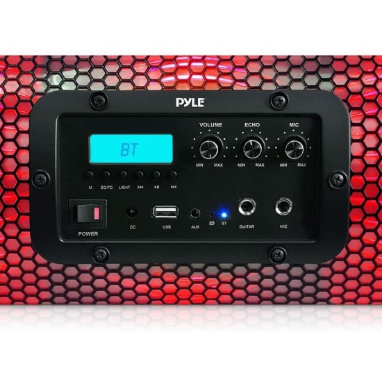 Pyle Portable Wireless BoomBox Stereo Rechargeable Speaker System with App Controlled LED Beats Party Lights, Bluetooth and NFC, Microphone Input, AUX for MP3 Player, USB Reader, FM Radio - PBMSPG260L