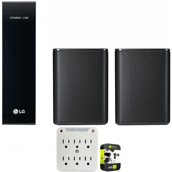 LG SPK8-S 2.0-Channel Sound Bar Wireless Rear Speaker Kit Bundle with 1 Year Extended Protection Plan and Stanley SurgePro 6 NT 750 Joule 6-Outlet Surge Adapter with Night Light