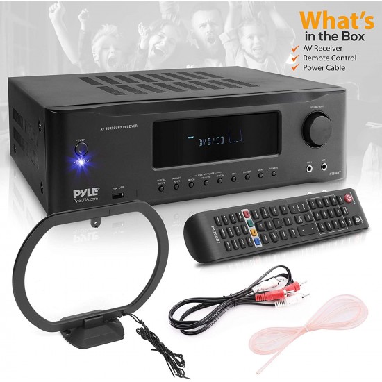 Pyle 7.1-Channel Hi-Fi Bluetooth Stereo Amplifier - 2000 Watt AV Home Theater Speaker Subwoofer Surround Sound Receiver w/ Radio, USB, RCA, HDMI, MIC IN, Supports 4K UHD TV, 3D, Blu-Ray - PT796BT