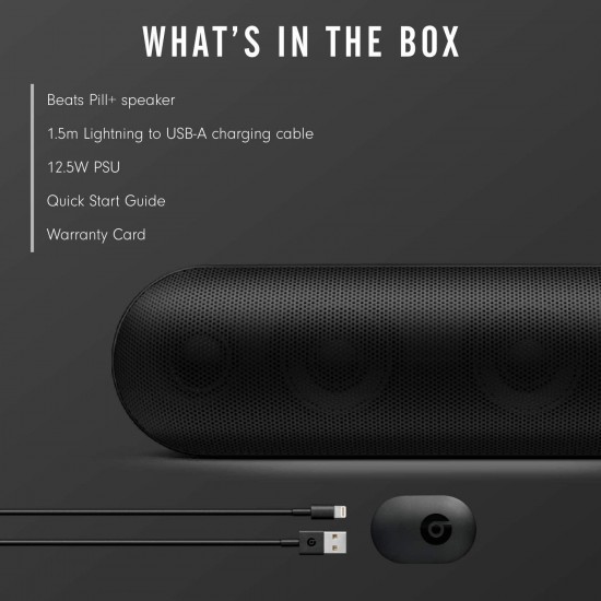 Beats Pill+ Portable Wireless Speaker - Stereo Bluetooth, 12 Hours of Listening Time, Microphone for Phone Calls - Black