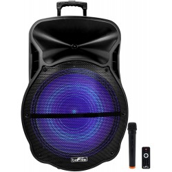 beFree Sound 18 Inch BT Portable Rechargeable Party Speaker with Sound Reactive LED Party Lights, USB/SD, Microphone/Guitar Inputs and FM Radio, Black