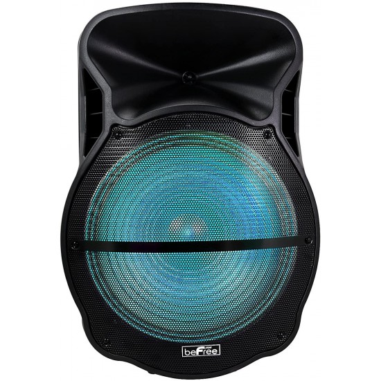 beFree Sound 18 Inch BT Portable Rechargeable Party Speaker with Sound Reactive LED Party Lights, USB/SD, Microphone/Guitar Inputs and FM Radio, Black