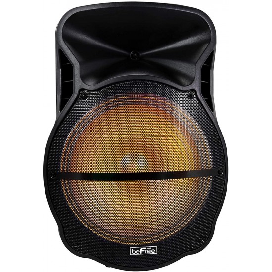 beFree Sound 18 Inch BT Portable Rechargeable Party Speaker with Sound Reactive LED Party Lights, USB/SD, Microphone/Guitar Inputs and FM Radio, Black