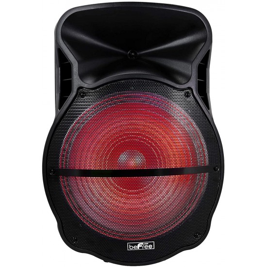 beFree Sound 18 Inch BT Portable Rechargeable Party Speaker with Sound Reactive LED Party Lights, USB/SD, Microphone/Guitar Inputs and FM Radio, Black