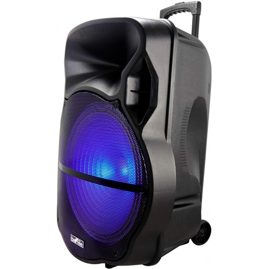 beFree Sound 18 Inch BT Portable Rechargeable Party Speaker with Sound Reactive LED Party Lights, USB/SD, Microphone/Guitar Inputs and FM Radio, Black