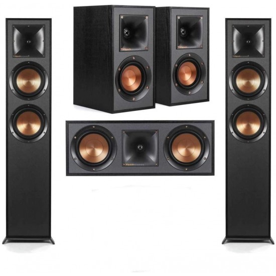 Klipsch Reference R-625FA 5.0 Home Theater Pack, Black Textured Wood Grain Vinyl