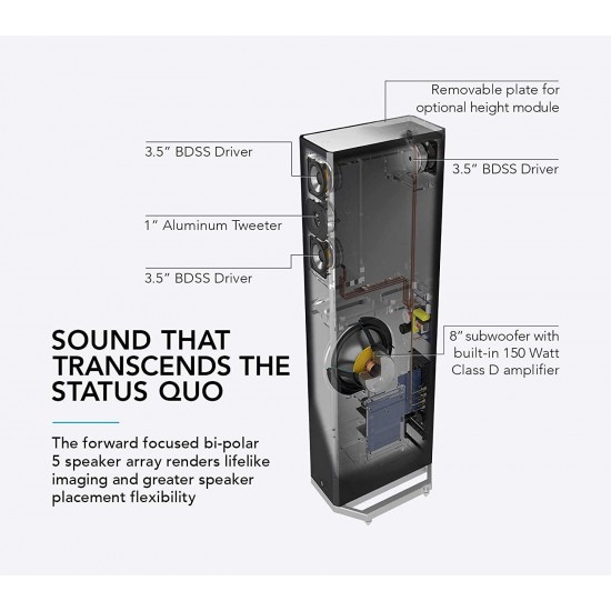 Definitive Technology BP-9020 Tower Speaker | Built-in Powered 8” Subwoofer for Home Theater Systems | High-Performance | Front and Rear Arrays | Optional Dolby Surround Sound Height Elevation