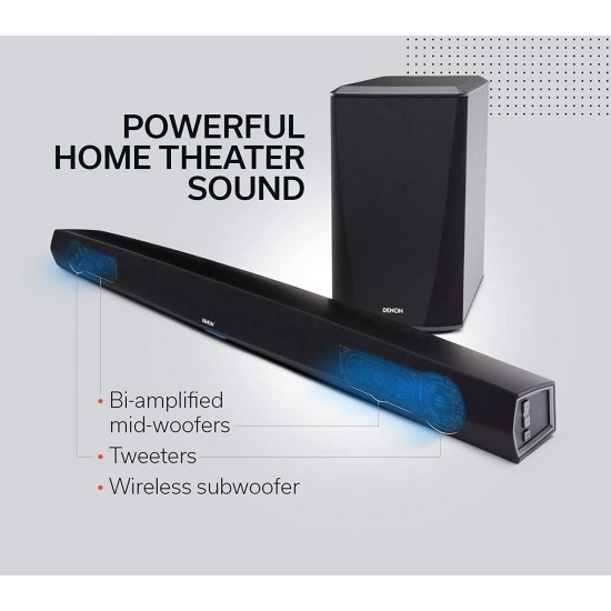 Denon DHT-S516H Home Theater Slim Soundbar System with Wireless Subwoofer | Bluetooth & HEOS |  Alexa Compatibility | Quick Setup - All Cables Included | Wall-Mountable | Black