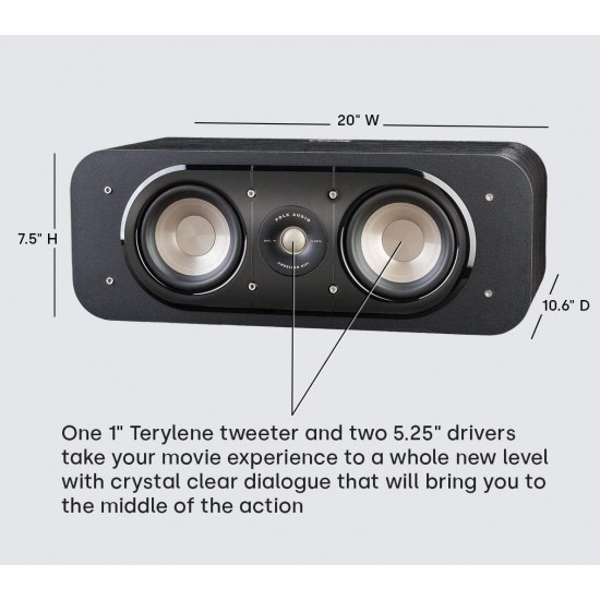 Polk Audio Signature Series S30 Center Channel Speaker (2 Drivers) | Surround Sound | Power Port Technology | Detachable Magnetic Grille,Black