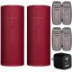 Ultimate Ears Boom 3 Waterproof Bluetooth Speakers Pair (Sunset Red) with Included Cables Bundled with 2 Knox Gear Padded Protective Cases and AC Dual USB Wall Adapter (5 Items)