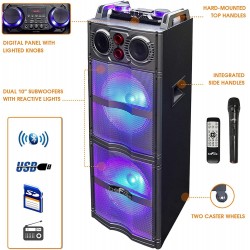 beFree Sound BFS-5501 Double Subwoofer Bluetooth Portable Party Speaker with Reactive Lights, USB/SD Input, FM Radio, Remote Control and Microphone, Blue