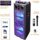 beFree Sound BFS-5501 Double Subwoofer Bluetooth Portable Party Speaker with Reactive Lights, USB/SD Input, FM Radio, Remote Control and Microphone, Blue