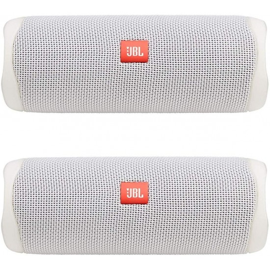 JBL Flip 5 Portable Waterproof Bluetooth Speaker Pair Bundle (White) (2 Items)