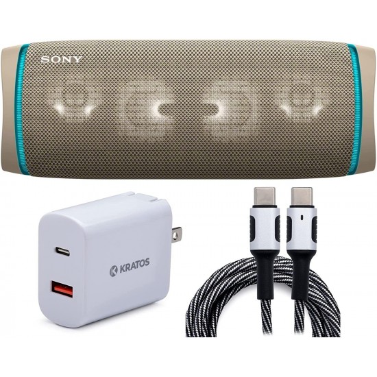 Sony SRSXB43 Extra BASS Bluetooth Wireless Portable Speaker (Taupe) with Kratos Power 18W Two-Port Power Adapter and Kratos 6ft USB-C Cable Bundle (3 Items)