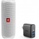 JBL Flip 5 Waterproof Portable Wireless Bluetooth Speaker Bundle with 2-Port USB Wall Charger - White