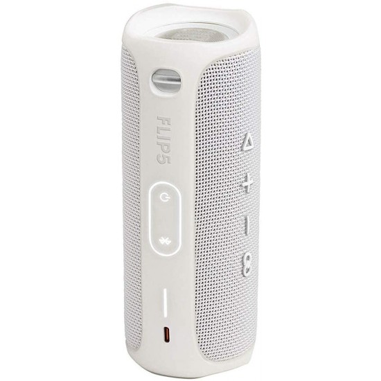 JBL Flip 5 Waterproof Portable Wireless Bluetooth Speaker Bundle with 2-Port USB Wall Charger - White