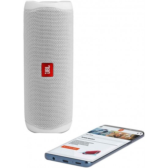 JBL Flip 5 Waterproof Portable Wireless Bluetooth Speaker Bundle with 2-Port USB Wall Charger - White