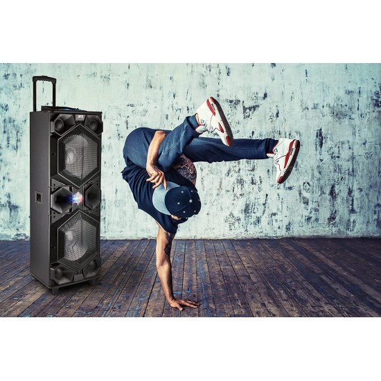 QFX E-1500 Professional Large Bluetooth Speakers | Portable PA Speaker System | Dual 15” Woofers, 1.5” Tweeter, and Party Lights