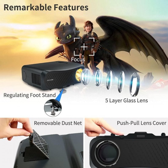 Native 1080p Projector 5G WiFi Bluetooth 7200 Lumens Full HD Movie Wireless Mirroring Outdoor Projector Support 4K Digital Zoom & 4D Keystone Compatible with Smart Phone PC PS4 TV Stick HDMI USB