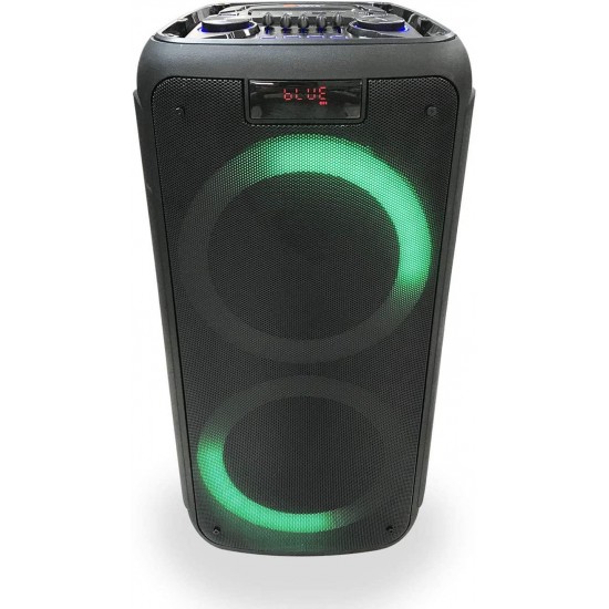 Voyz Portable Bluetooth Speaker Rechargeable Great Party Speaker with 2 x 8 inches Woofers – High Power Strong Bass Battery Powered Home Audio System with Remote Control and Two Microphone Inputs