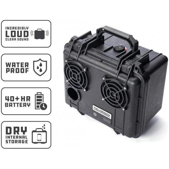 DemerBox: Waterproof, Portable, and Rugged Outdoor Bluetooth Speakers. Loud Sound, Deep Bass, 40+ hr Battery Life, Dry Box + USB Charging, Multi-Pairing Party Mode. Built to Last