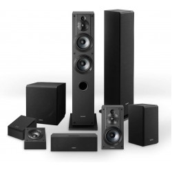 Sony CS-Series speakers bundle: SSCS3 Floor-Standing Speaker (2), SSCSE Dolby Atmos Enabled Speakers, SACS9 Subwoofer, SSCS8 Center Channel Speaker, and SSCS5 Bookshelf Speaker System