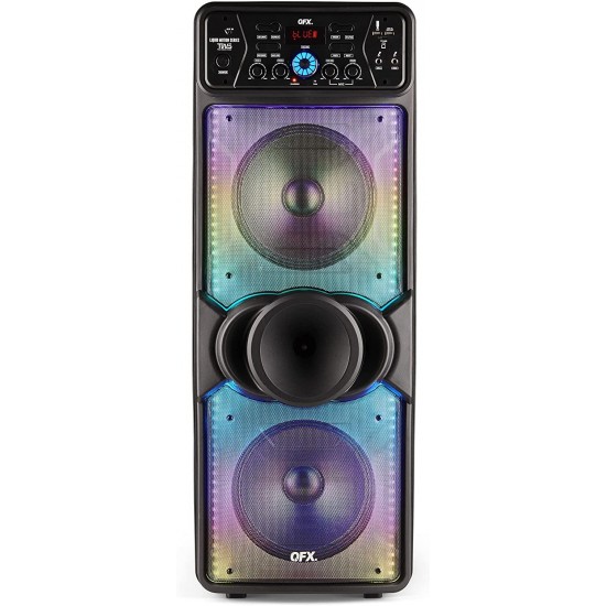 QXF LMS-210 TWS Bluetooth Dual 10” Woofer 1” Tweeter Rechargeable Recording Portable Speaker with USB/TF Card Port Wireless Microphone with Echo Control FM Radio Liquid Motion Lights (2021 Model)