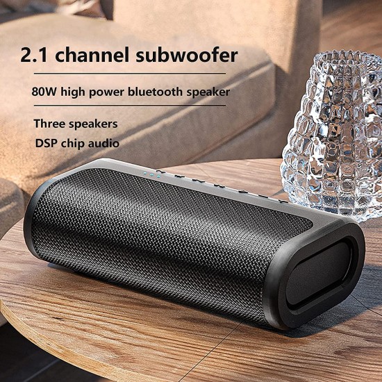 DFGADF Outdoor Portable Bluetooth Speaker, 80W, Larger Volume, Crystal Clear Stereo, Rich Bass, Bluetooth 5.0IPX5 Waterproof Subwoofer TWS Speaker, Black, 9.7X2.8In