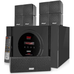 5.1 Channel Amplifier Speaker System - 300W Bluetooth Wireless Surround Sound Home Theater Audio Stereo Power Receiver Box Set w/Built-in Subwoofer, 5 Speakers, Remote, FM Radio, RCA - Pyle PT589BT.5