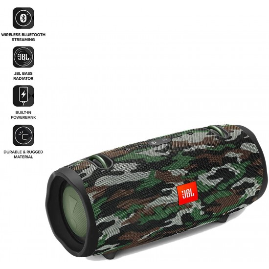 JBL Xtreme 2 Portable IPX7 Waterproof Wireless Bluetooth Speaker Squad Camo, with 10W Wireless Pad Charger