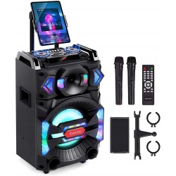 Euterpy Karaoke Machine for Adults, Portable PA System Bluetooth Speaker with 10'' Subwoofer, 2 Wireless Microphones+DJ Light+iPad Stand, for Home Karaoke Singing, Party, Meeting, Class and Church