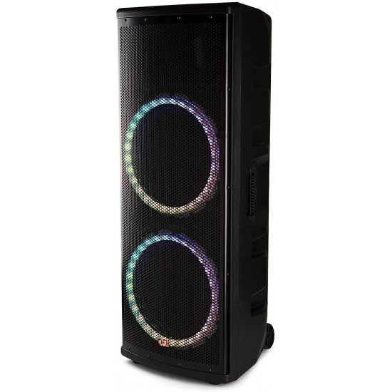 QFX E-B5 TWS Bluetooth Portable XLR Input Speaker with a 5-Band Graphic Equalizer (2021 Model) Black 2x15” woofers and a 1.75” Tweeter, Dual Voltage 110/220, USB, FM Radio