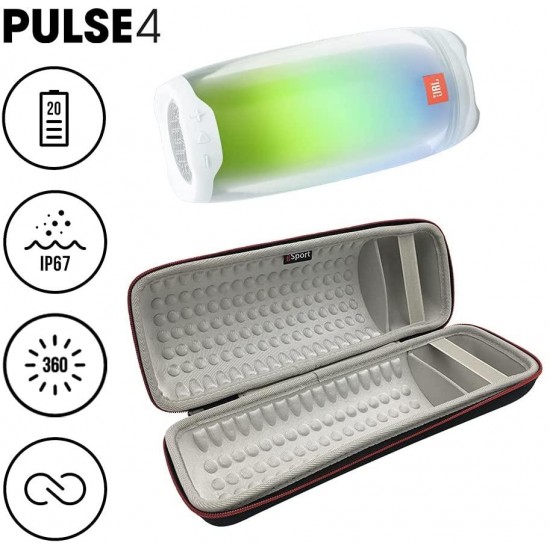 JBL Pulse 4 Waterproof Portable Bluetooth Speaker with 360 Color LED and gSport EVA Case (White)